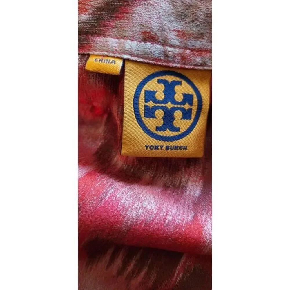 Tory Burch Ikat Silk‎ Skirt Women Size 8 Red Brown Pattern Career Work Elevated